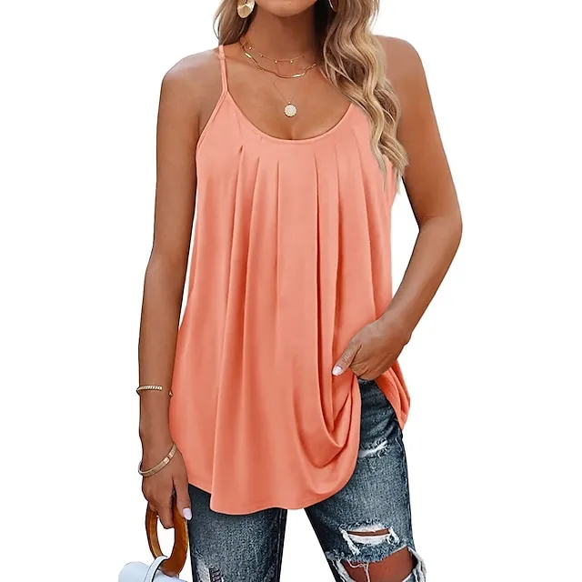 Women's Tank Top Camisole Plain Black White Light Green Sleeveless Casual Hawaiian Basic Round Neck Regular Fit
