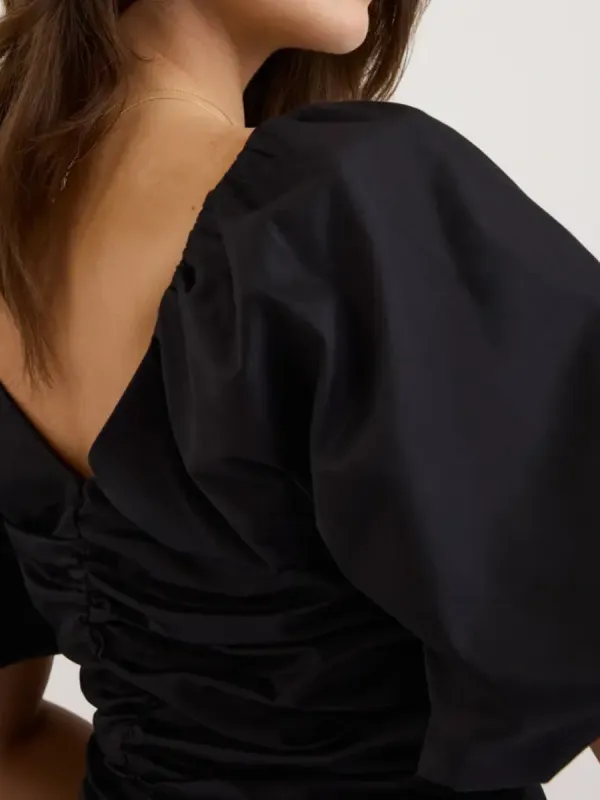 Black Puff Detail Blouse