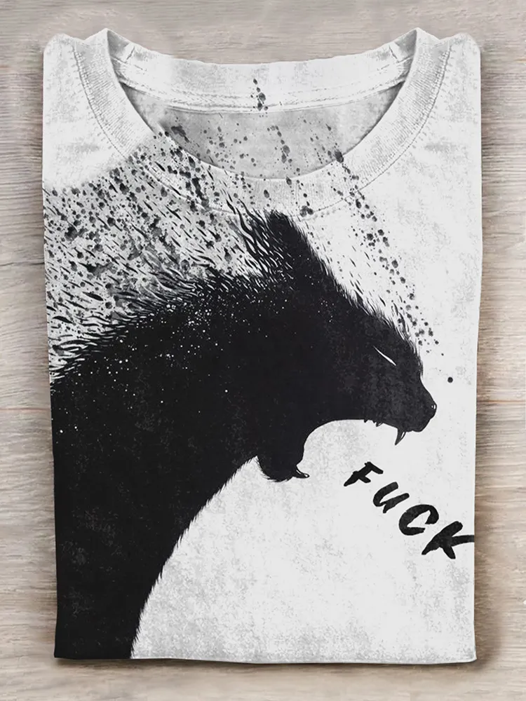 Unisex A Cat Yelling Fuck Print Casual T-Shirt