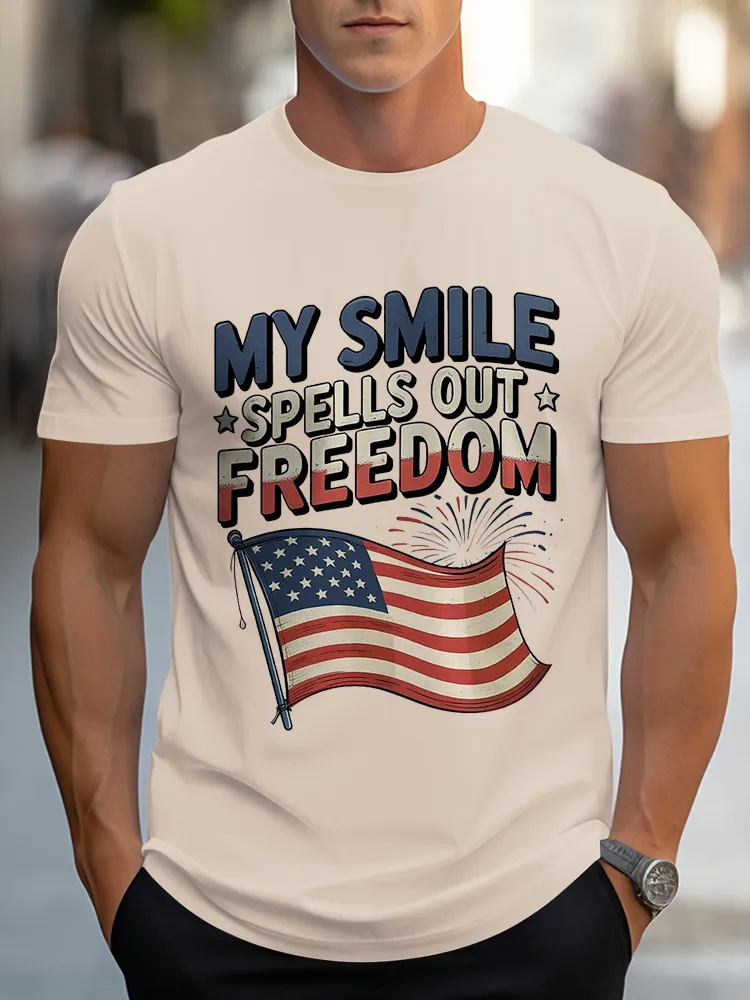 Man'S My Smile Spells Out Freedom Round-Neck Short-Sleeved T-Shirt