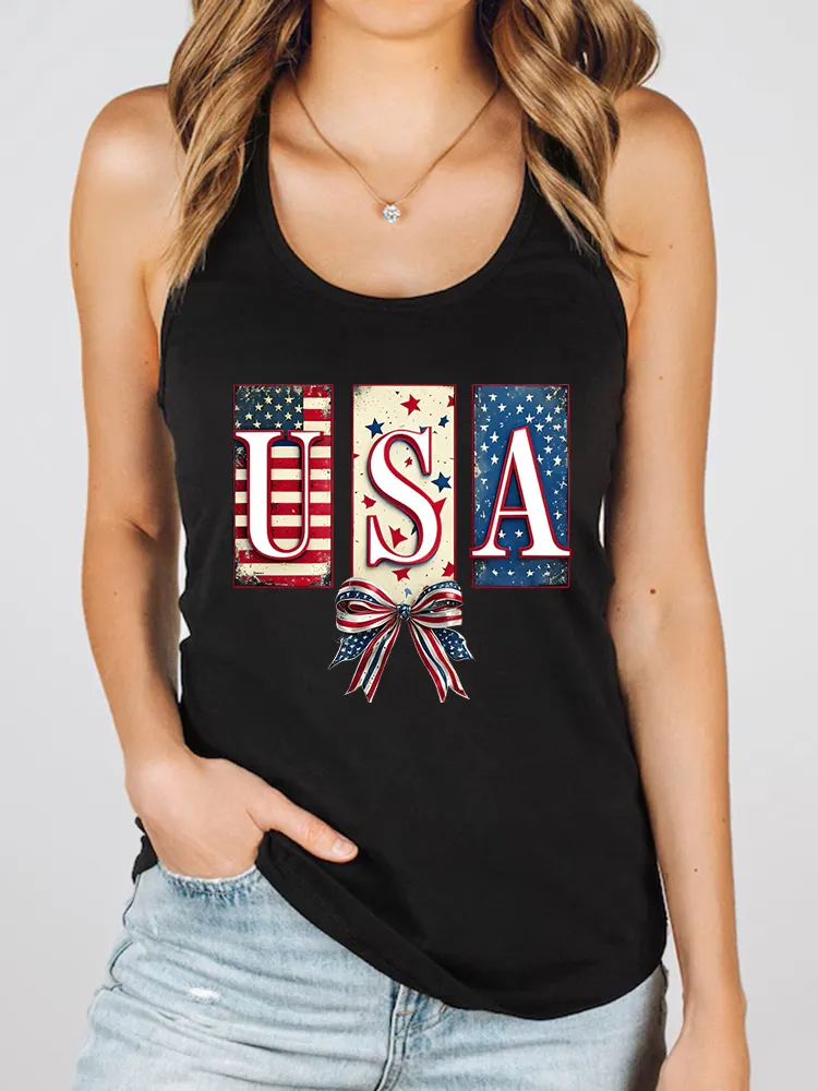 Women'S Usa Round-Necked Sleeveless Vest