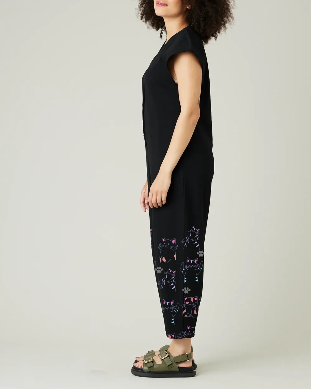BLACK COTTON JERSEY JUMPSUIT