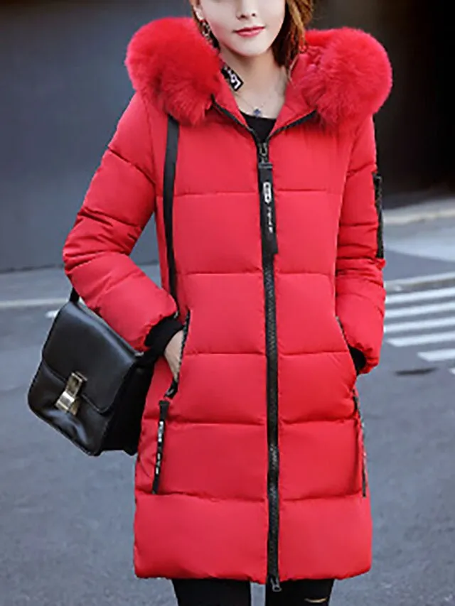 Women's Winter Jacket Puffer Jacket Parka Hoodie Jacket Street Daily Valentine's Day Winter Fall Regular Coat Regular Fit Warm Breathable Streetwear Casual St. Patrick's Day Jacket Long Sleeve Solid