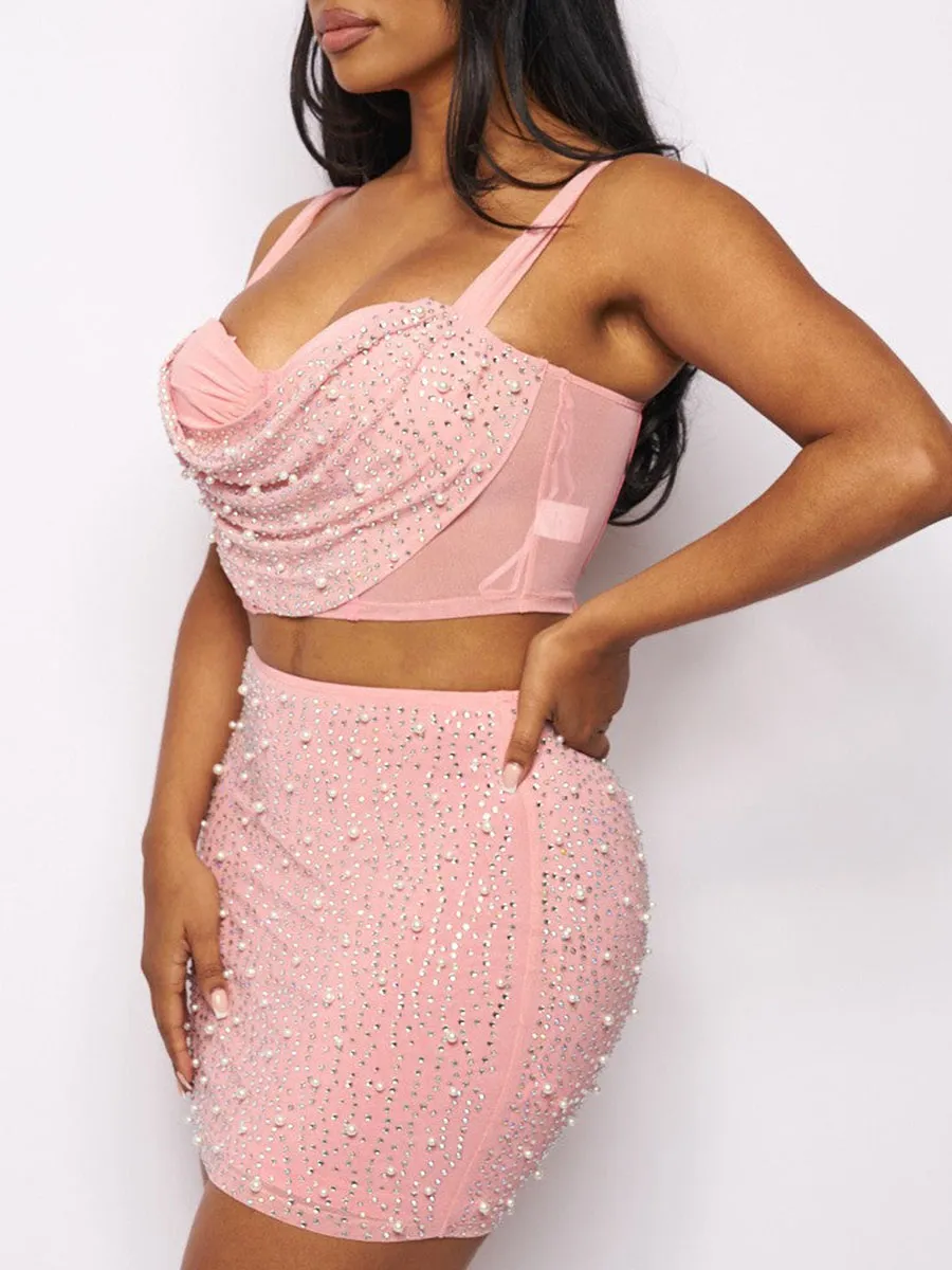 Glamour Rhinestone And Pearl Bustier Sets