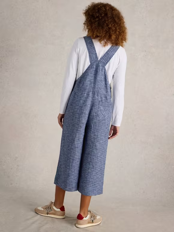 Linen Dungaree In Chambray Blue