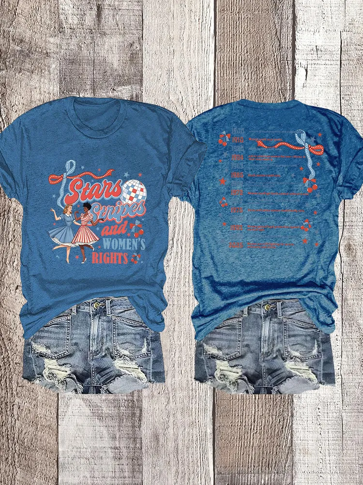 Woman'S Stars Stripes And Women'S Rights Crew Neck Short Sleeve T-Shirt
