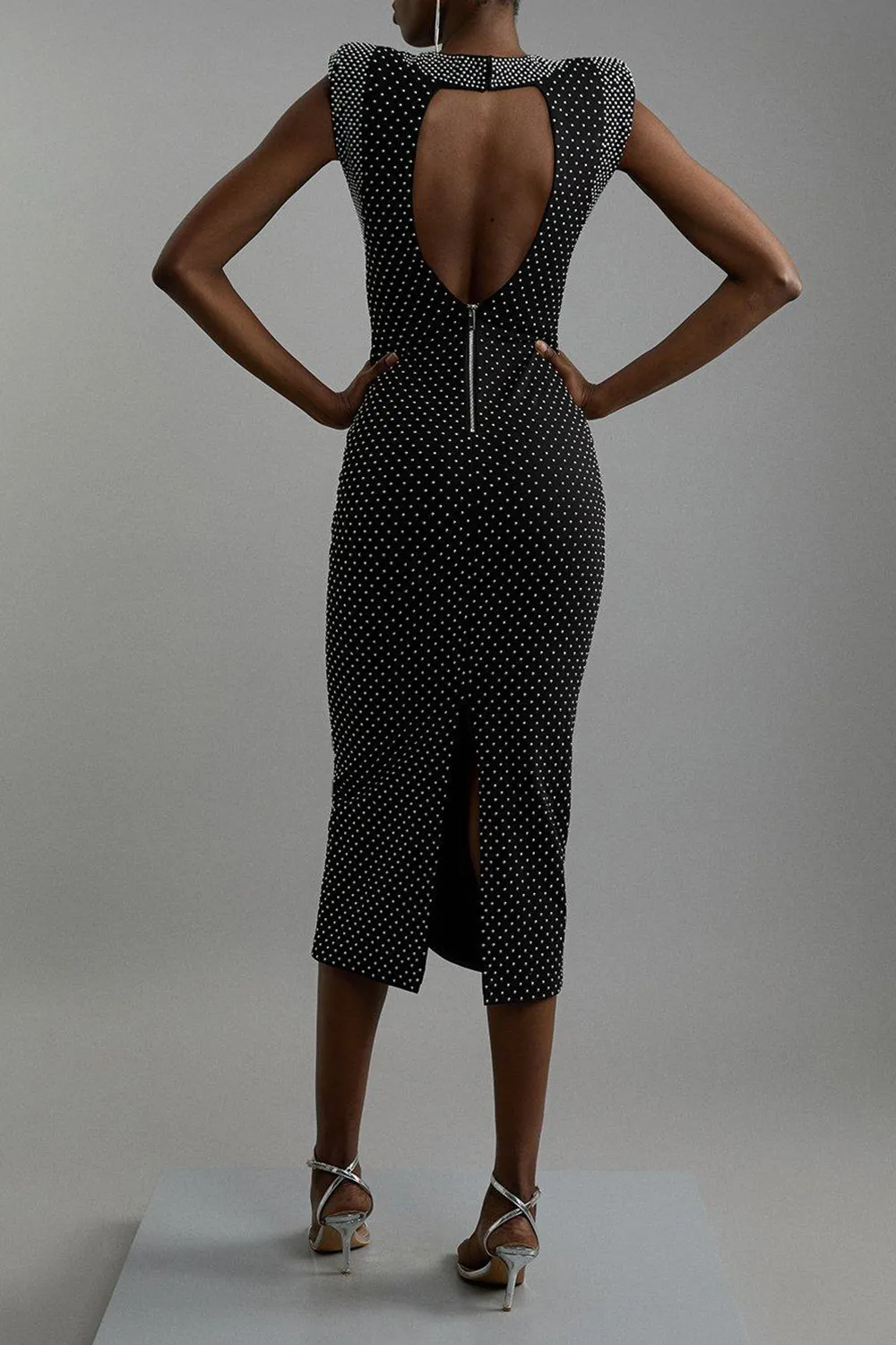 Studded High Neck Jersey Maxi Dress