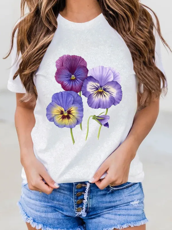 Women'S Floral Printed Alzheimer'S Awareness T-Shirt