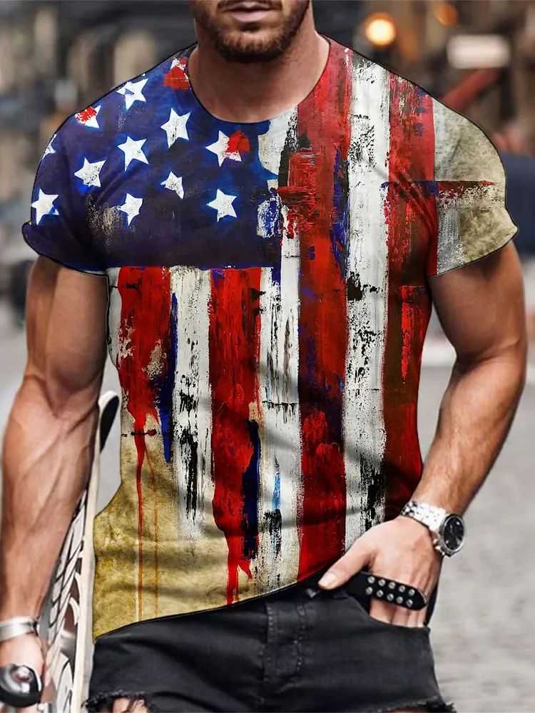 Man'S Independence Day Print Round-Neck Short-Sleeved T-Shirt