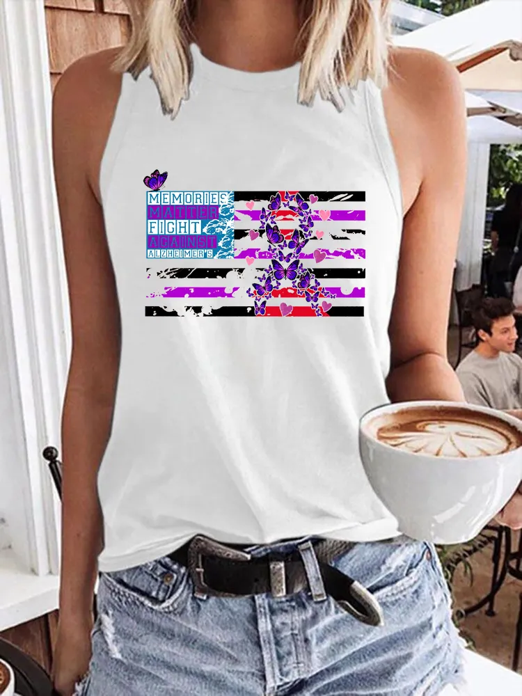 Women'S Round-Neck Sleeveless Vest With Memories Matter Fight Against Alzheimer'S