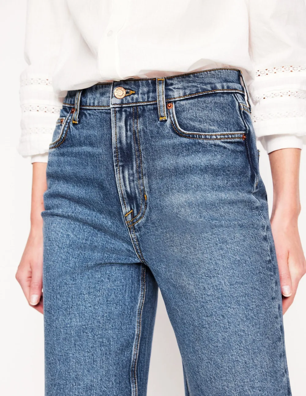 Dark Blue Mid - Rise Straight - Leg Jeans