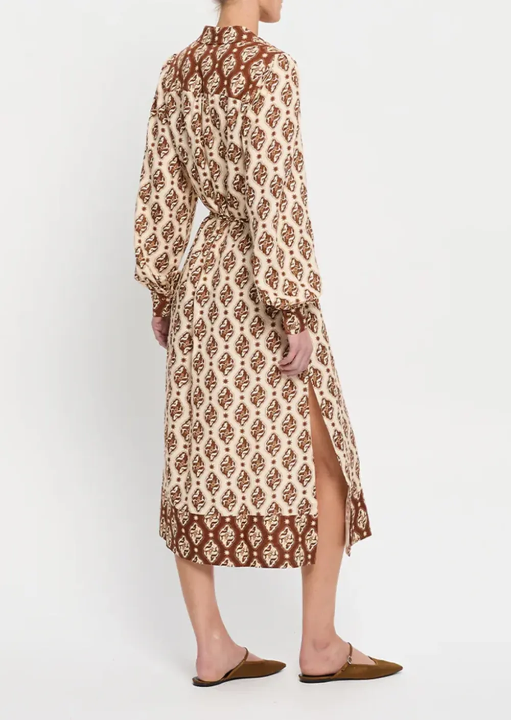 Patterned Long Sleeved Midi Dress