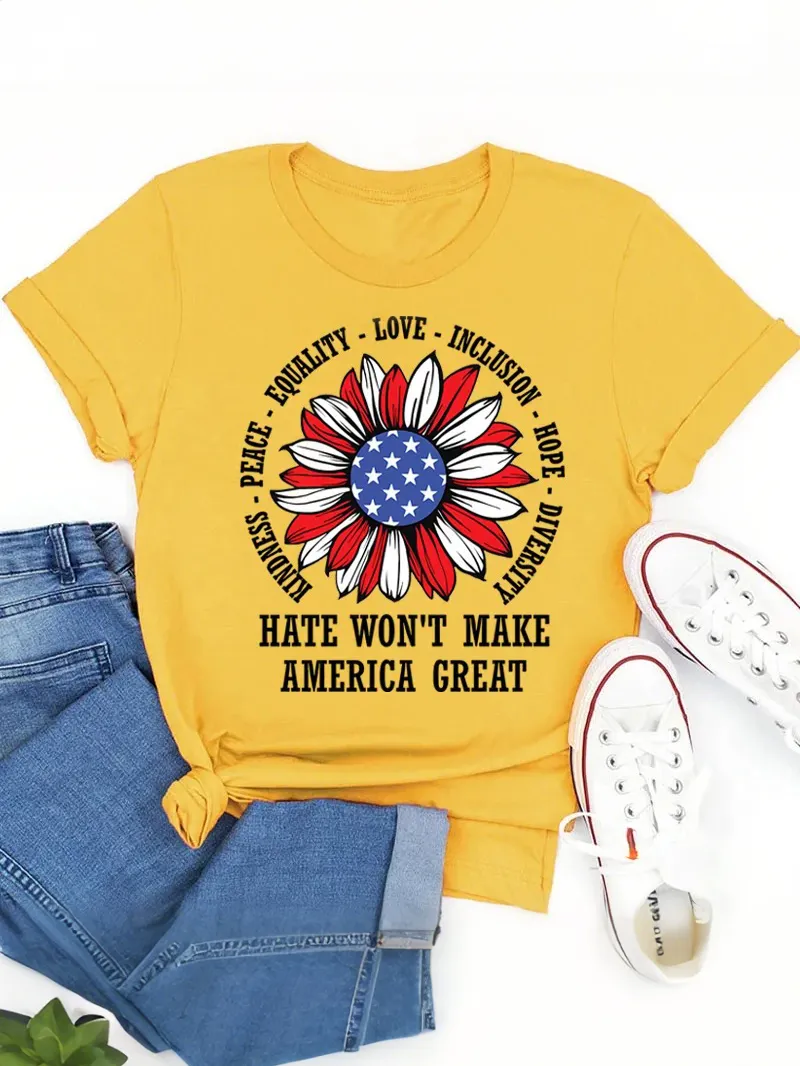 Kindness Peace Love Hate Won't Make America Great Teacher T-Shirt