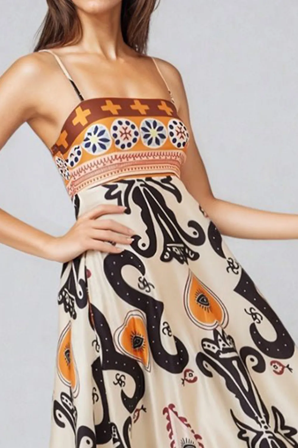 Multicolor Patterned Strapless Maxi Dress