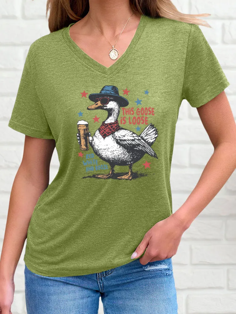 Woman'S This Goose Is Loose Red White And Booze Print Short-Sleeved T-Shirt