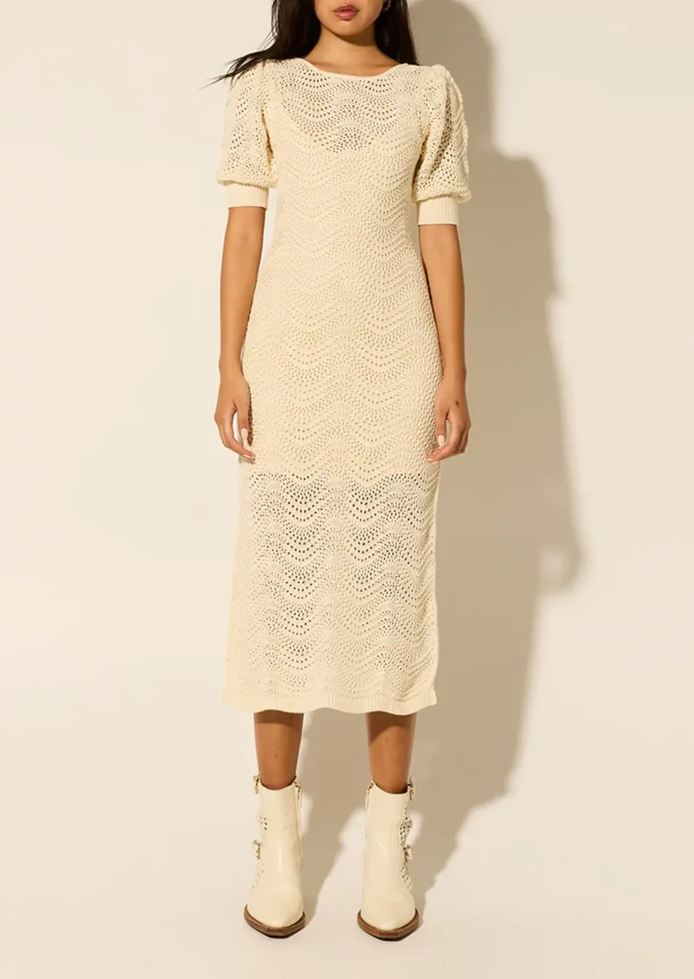 Crochet Short Sleeved Midi Dress