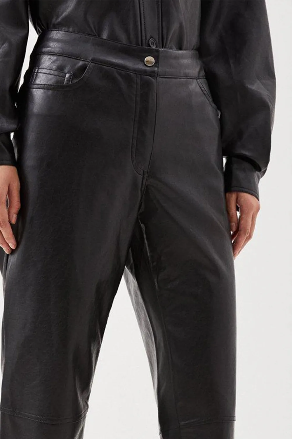 Faux Leather 5 Pocket Western Straight Leg Trousers