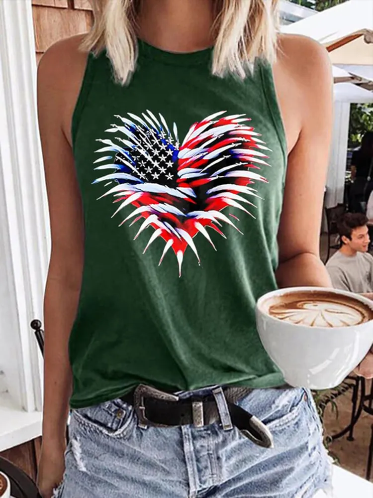 Women'S Independence Day Love Round-Necked Sleeveless Vest