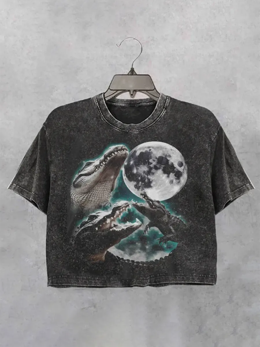 Three Alligator Moon Crop T-Shirt