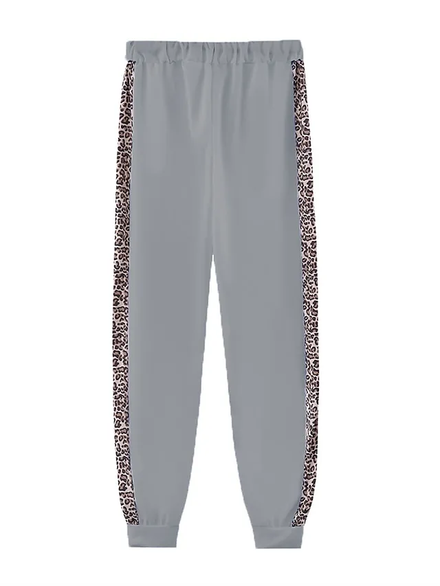 Women's Loungewear Sets Leopard Sport Casual Comfort Home Street Daily Polyester Breathable Hoodie Long Sleeve Hoodie Pant Spring Fall Black White