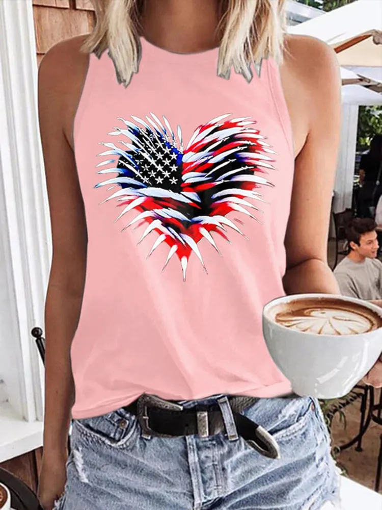 Women'S Independence Day Love Round-Necked Sleeveless Vest