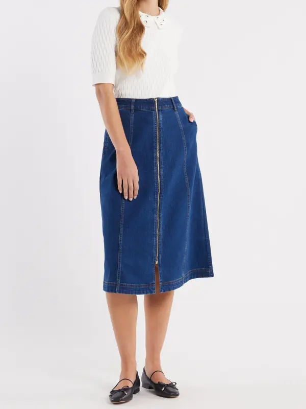 Blue Zip Style Denim Skirts