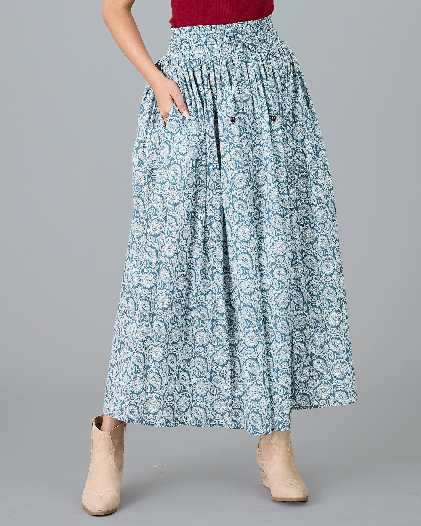 Light Blue Patterned Maxi Skirt