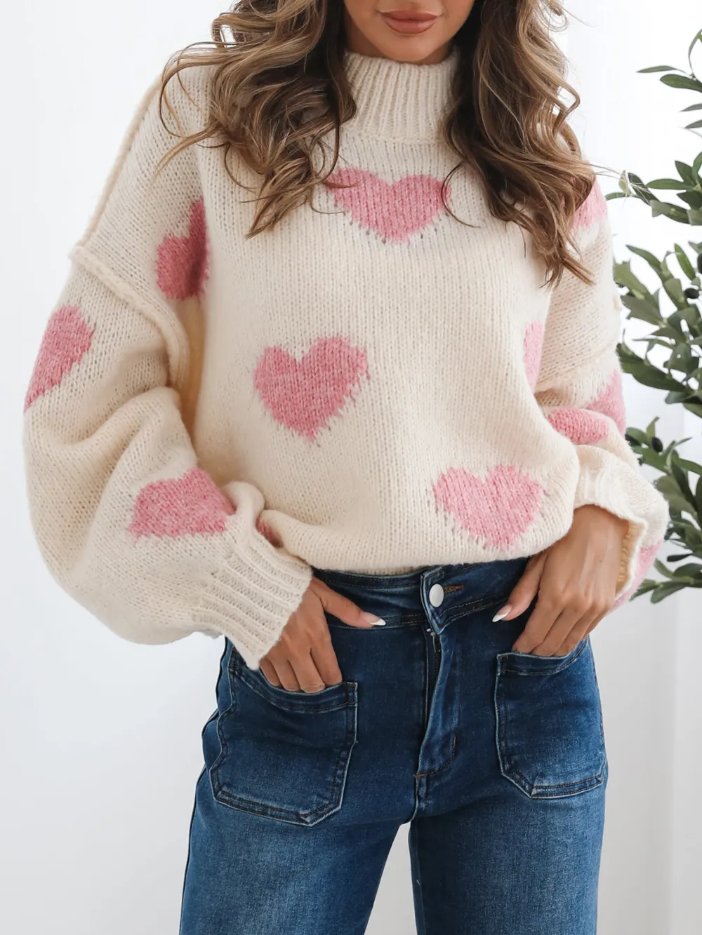 Cream Print Casual Style Knit