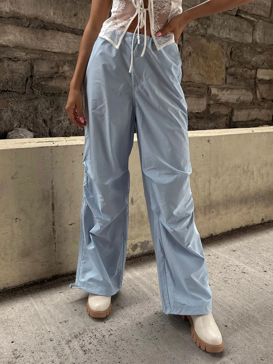 Women Casual Solid Color Loose Drawstring Pants