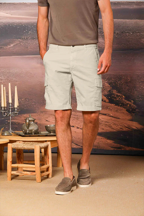 Beige Slim Fit Men'S Cotton Shorts