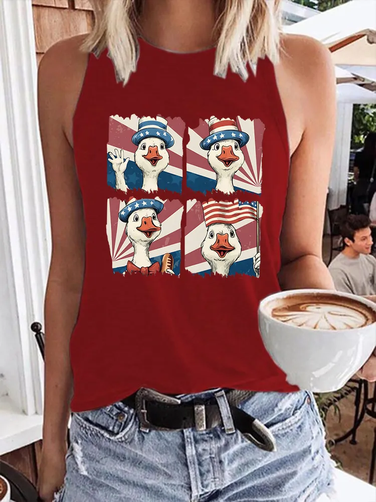 Women'S Independence Day, Big White Goose National Flag, Round-Necked Sleeveless Vest