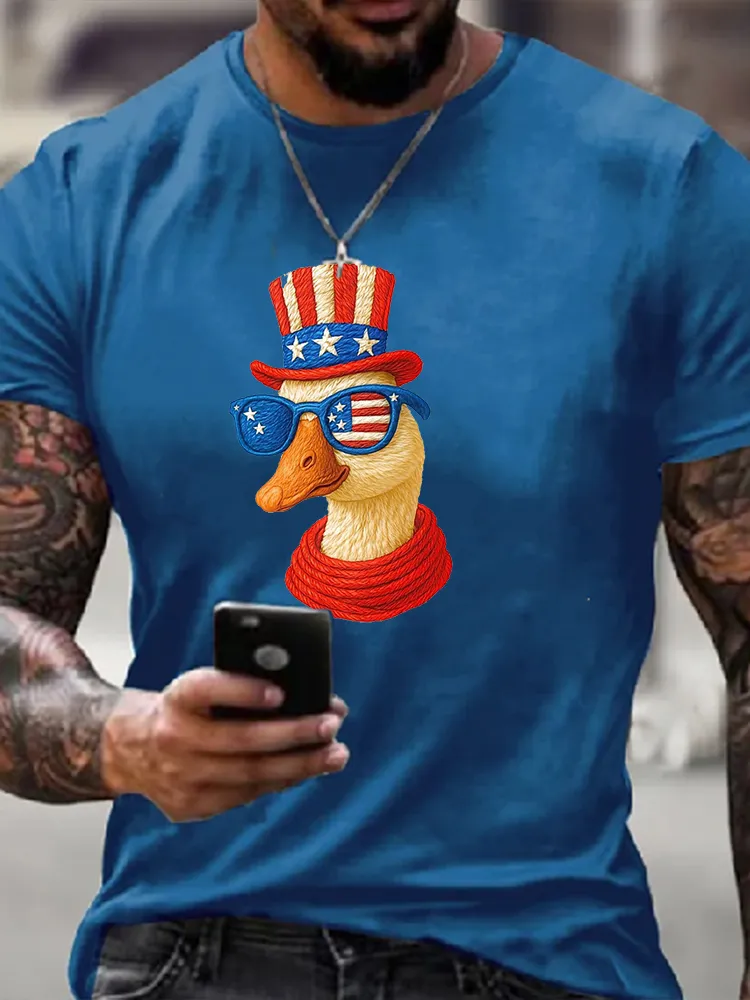 Men'S Independence Day Duck Round-Neck Short-Sleeved T-Shirt