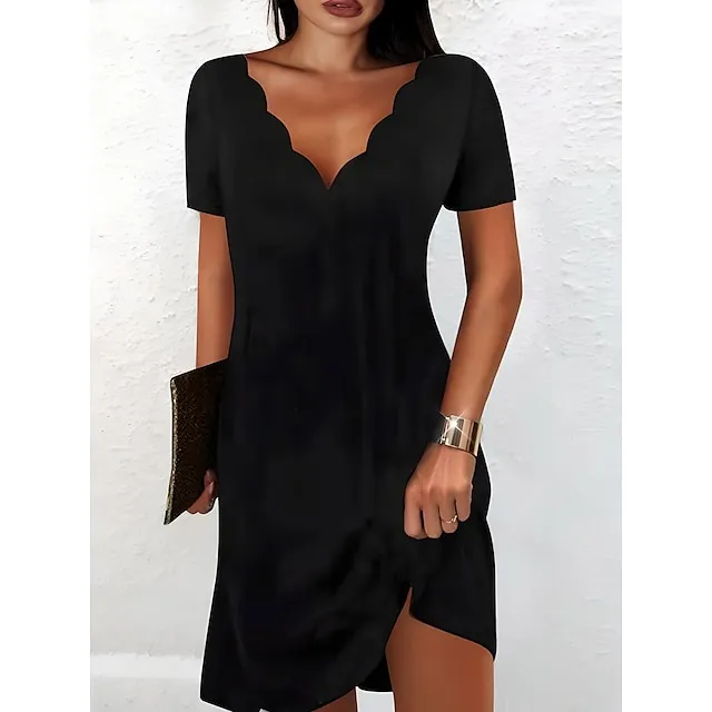 Women's Casual Dress Shift Dress Floral Dress Mini Dress Black And White Black White Short Sleeve Floral Print Summer Spring Scalloped Neck Fashion Vacation 2023 S M L XL XXL 3XL