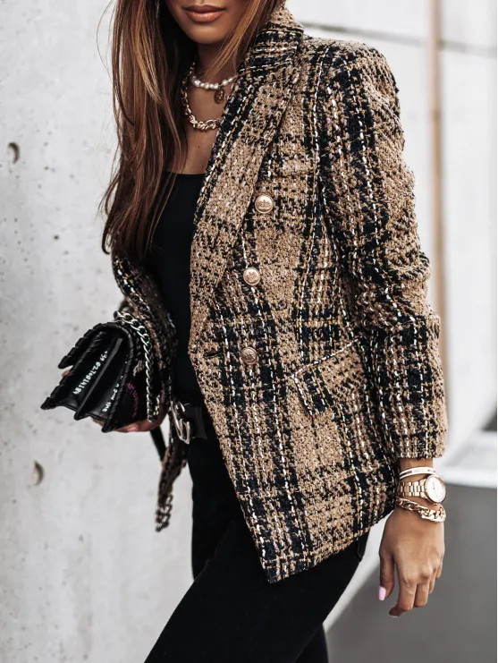 Women'S Set Long Sleeve Double Breasted Printed Set Small Jacket
