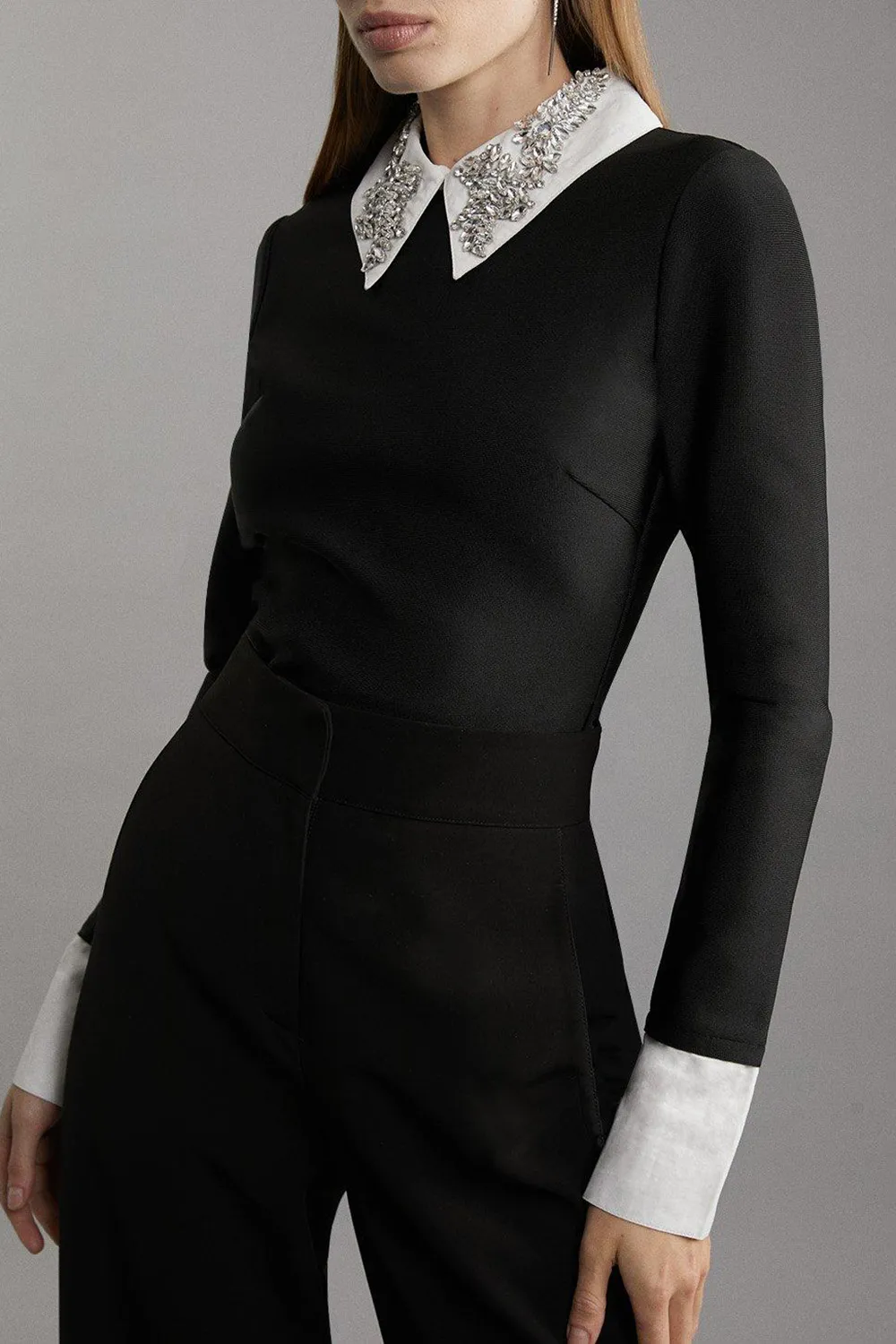 Embellished Collar Knit Top