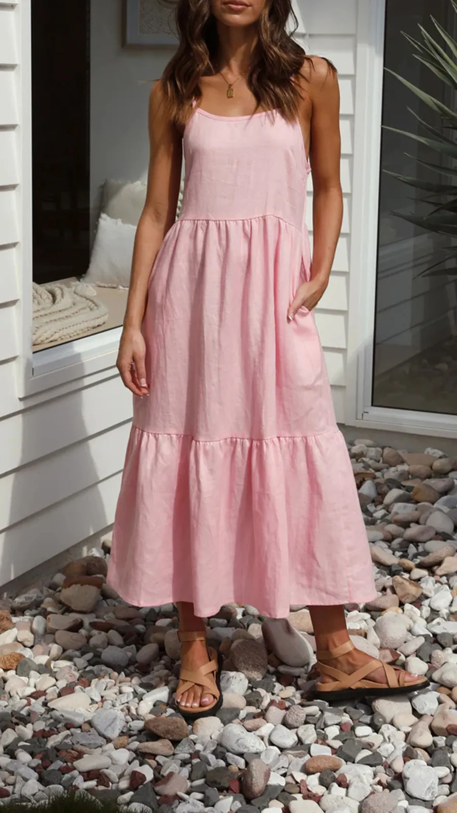 Loose Fluffy Long Suspender Maxi Dress