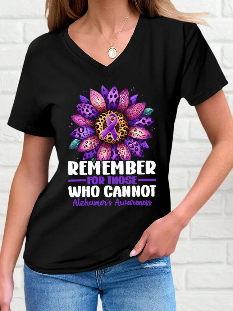 Women'S Short-Sleeved T-Shirt Remember For Those Who Cannot Alzheimer'S Awareness Sunflower Prints