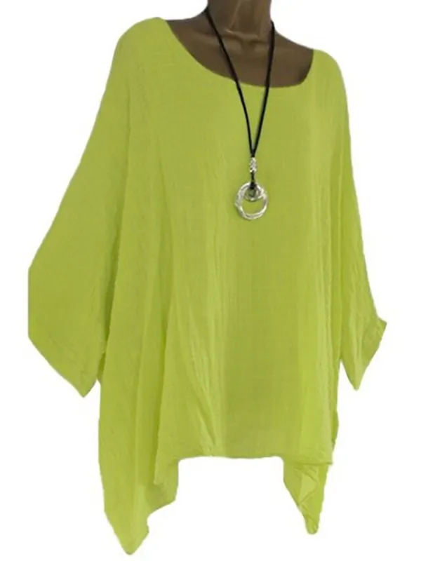 Women's Plus Size Shirt Blouse Black White Pink Plain Asymmetric 3/4 Length Sleeve Daily Vacation Going out Streetwear Daily Casual Boat Neck Regular Fit Spring Fall Fall & Winter