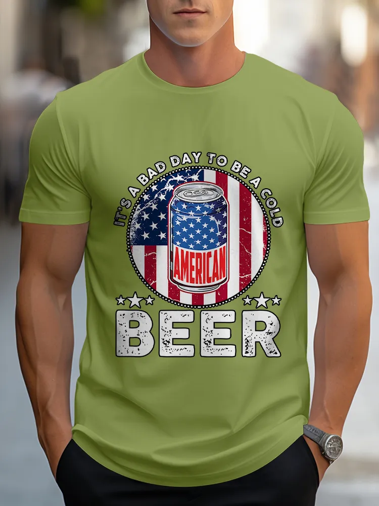 Man'S It'S A Bad To Be A Cold Beer Round-Neck Short-Sleeved T-Shirt