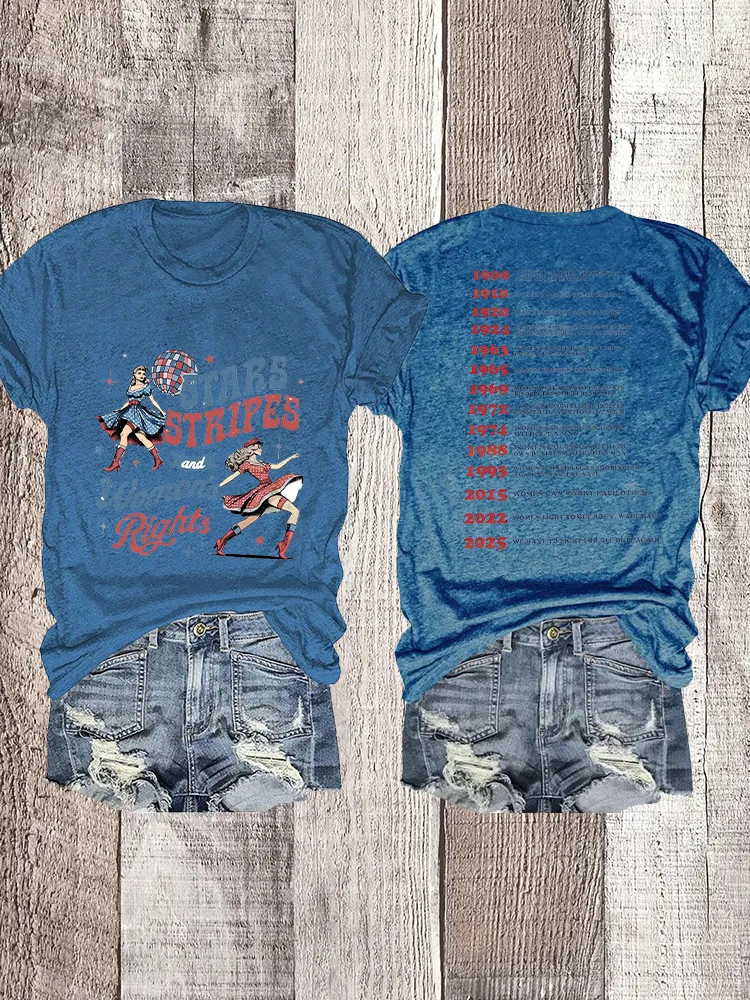 Woman'S Stars Stripes And Women'S Rights Crew Neck Short Sleeve T-Shirt