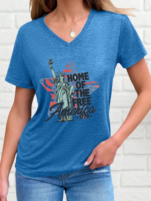 Woman'S Home Of The Free America 1776 V-Neck And Short Sleeves T-Shirt