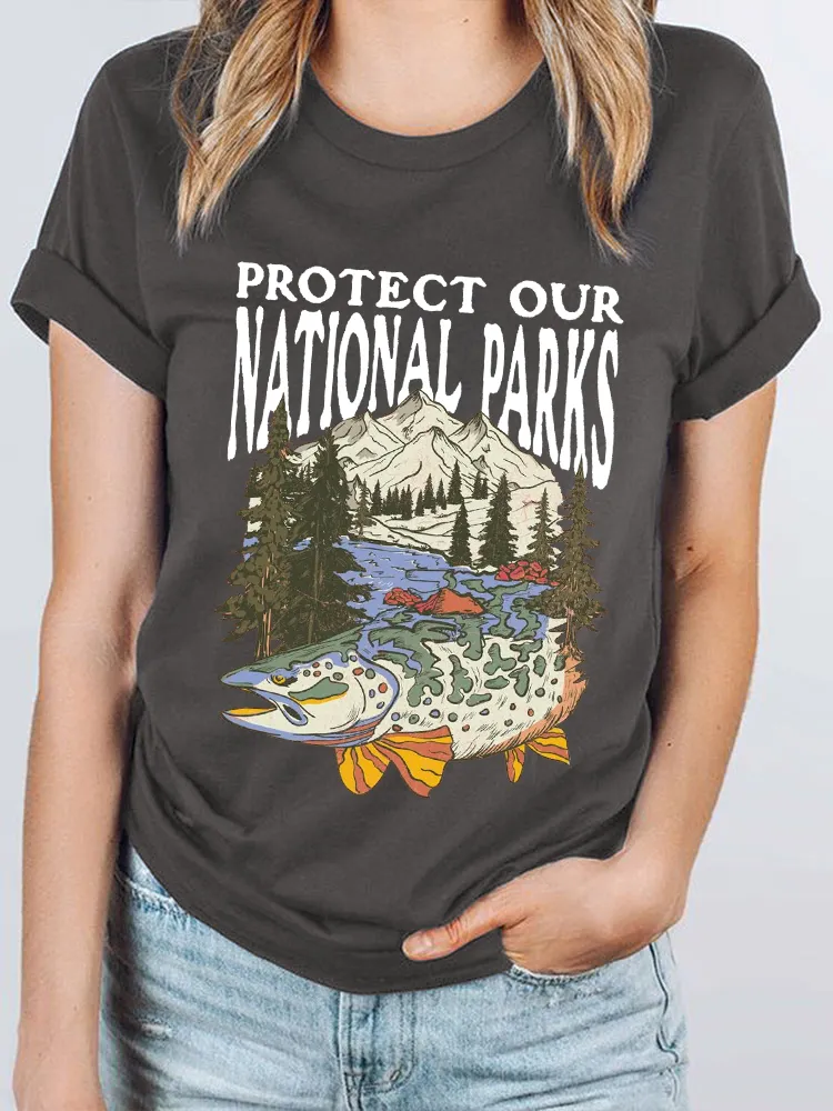 Women'S Protect Our National Parks Round-Neck Short-Sleeved T-Shirt