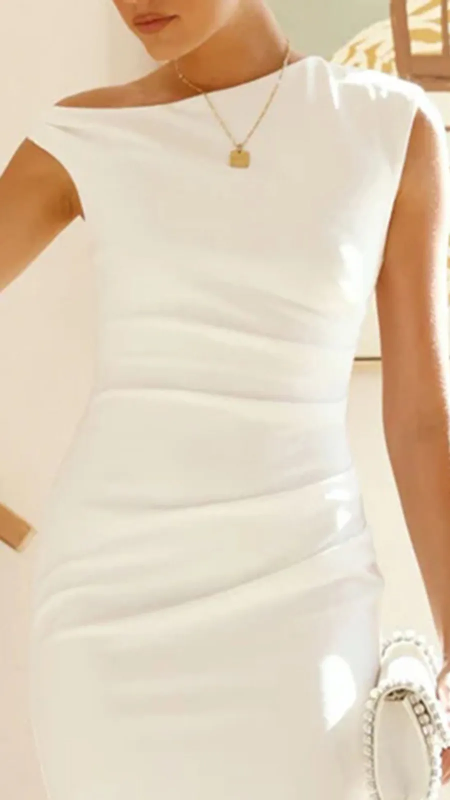 High Asymmetrical Neckline Maxi Dress