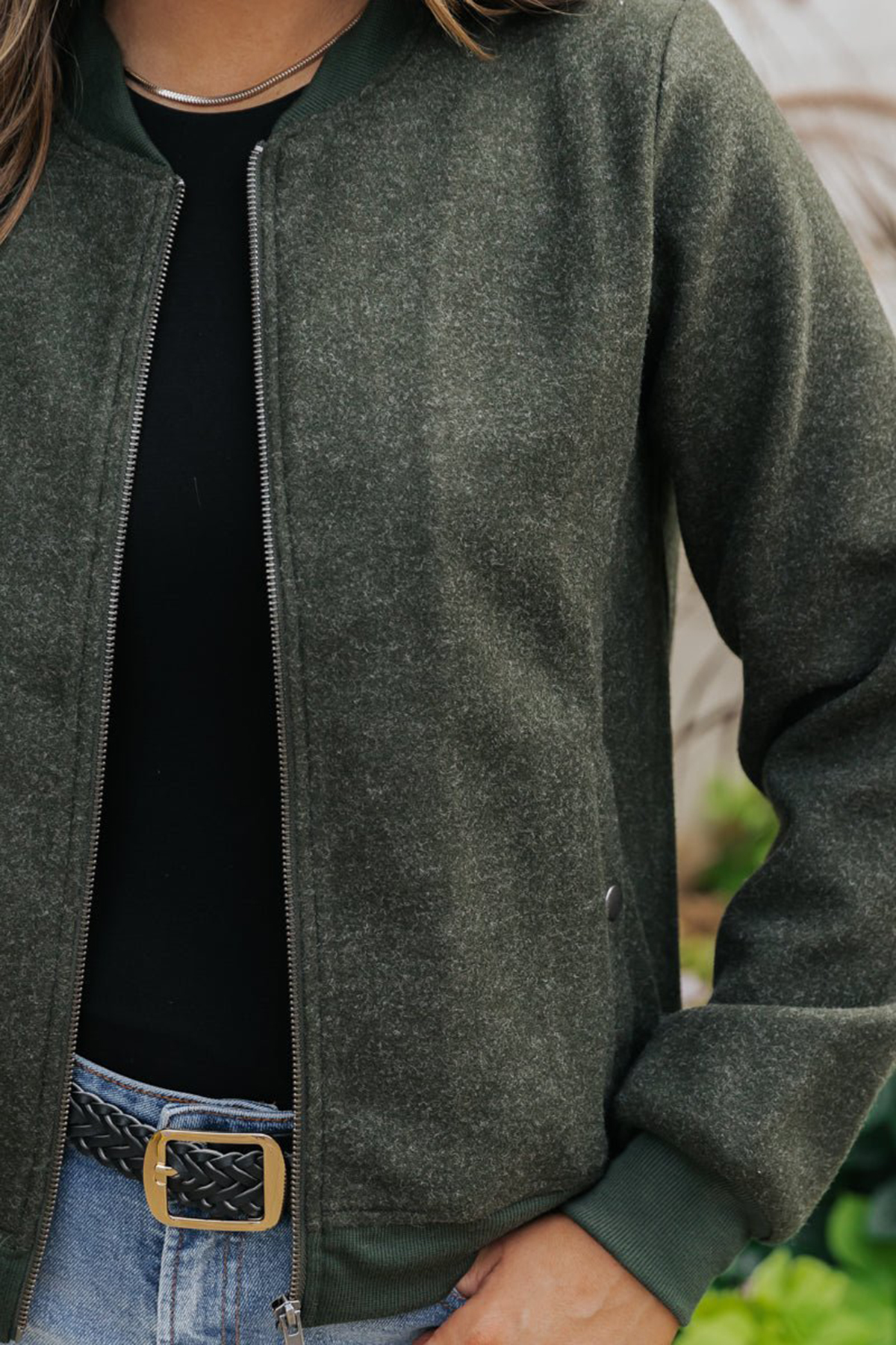 Dark Olive Contrast Bomber Jacket