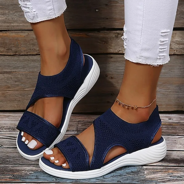 Women's Sandals Platform Sandals Flyknit Shoes Sports Sandals Outdoor Daily Summer Platform Open Toe Sporty Casual Minimalism Tissage Volant Loafer Solid Color Black Pink Blue