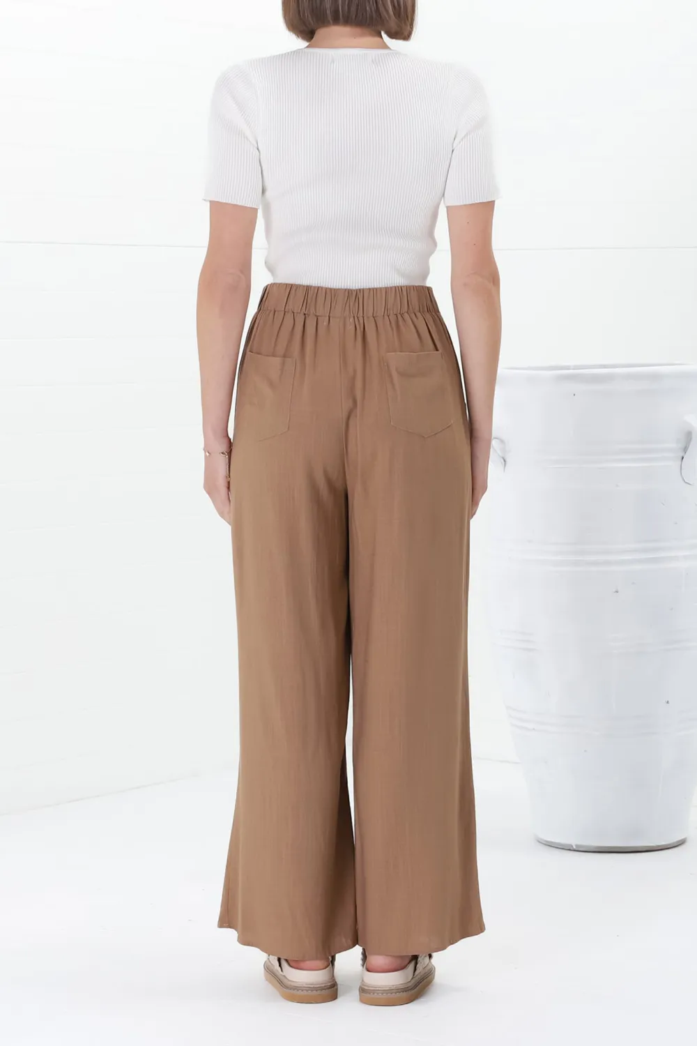 Tan High Waist Wide Leg Casual Pants