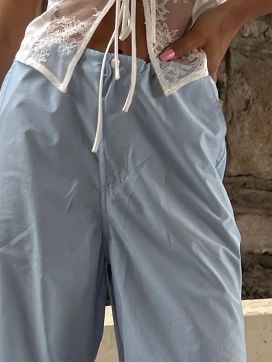 Women Casual Solid Color Loose Drawstring Pants