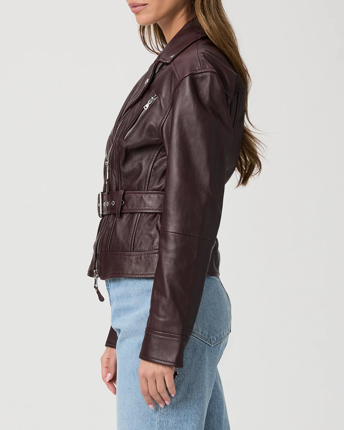 Dark Oxblood Faux Leather Biker Jacket