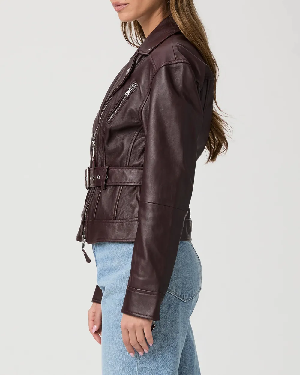 Dark Oxblood Faux Leather Biker Jacket
