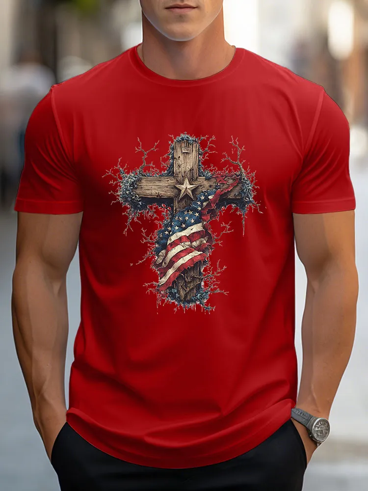 Man'S Independence Day and Faith Round-Neck Short-Sleeved T-Shirt